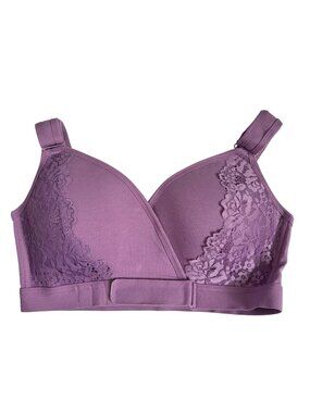 VeraComfort Wireless Support Bra Purple Lace Adjustable Straps Size Large NWT